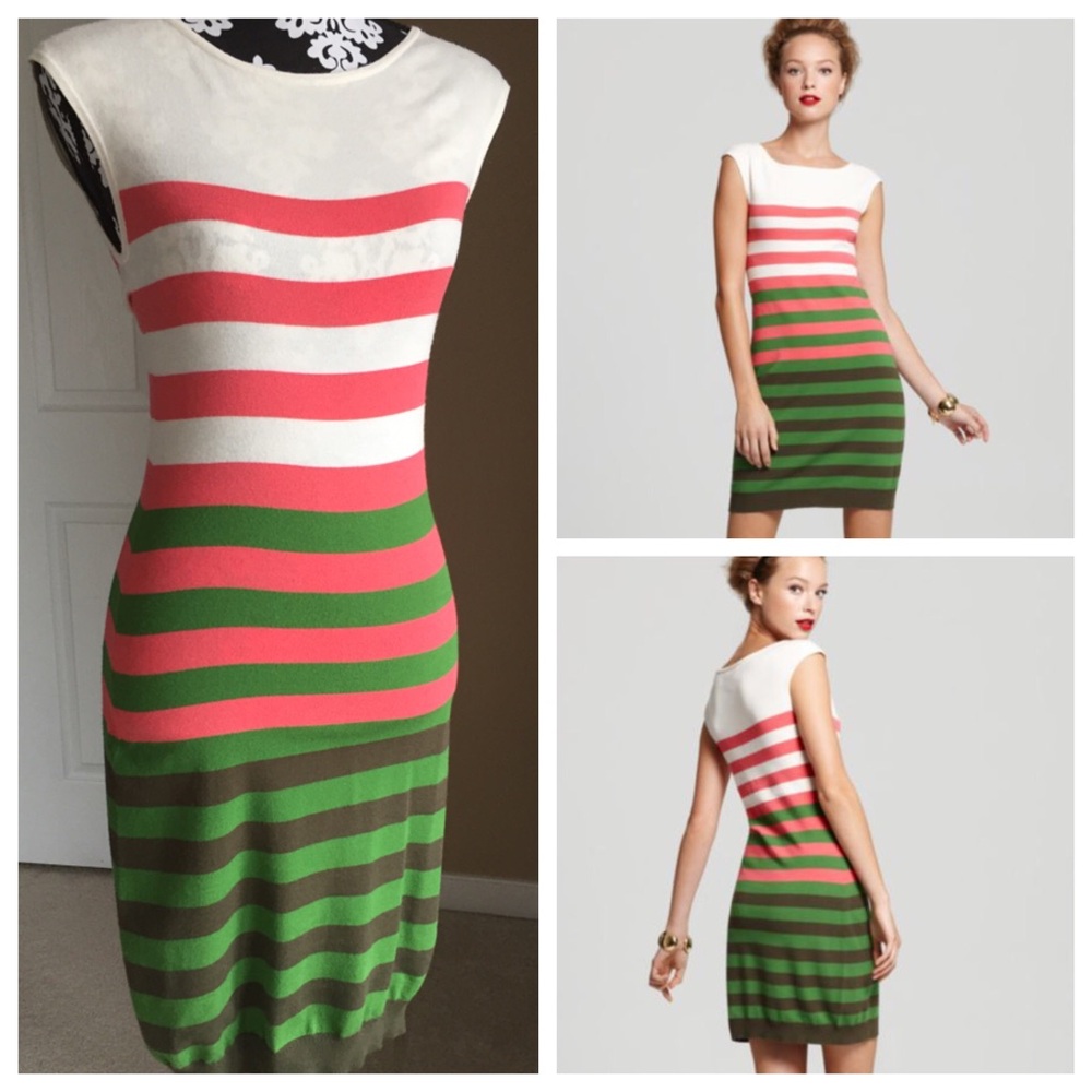 Milly Pink, White, and Green Midi Dress
